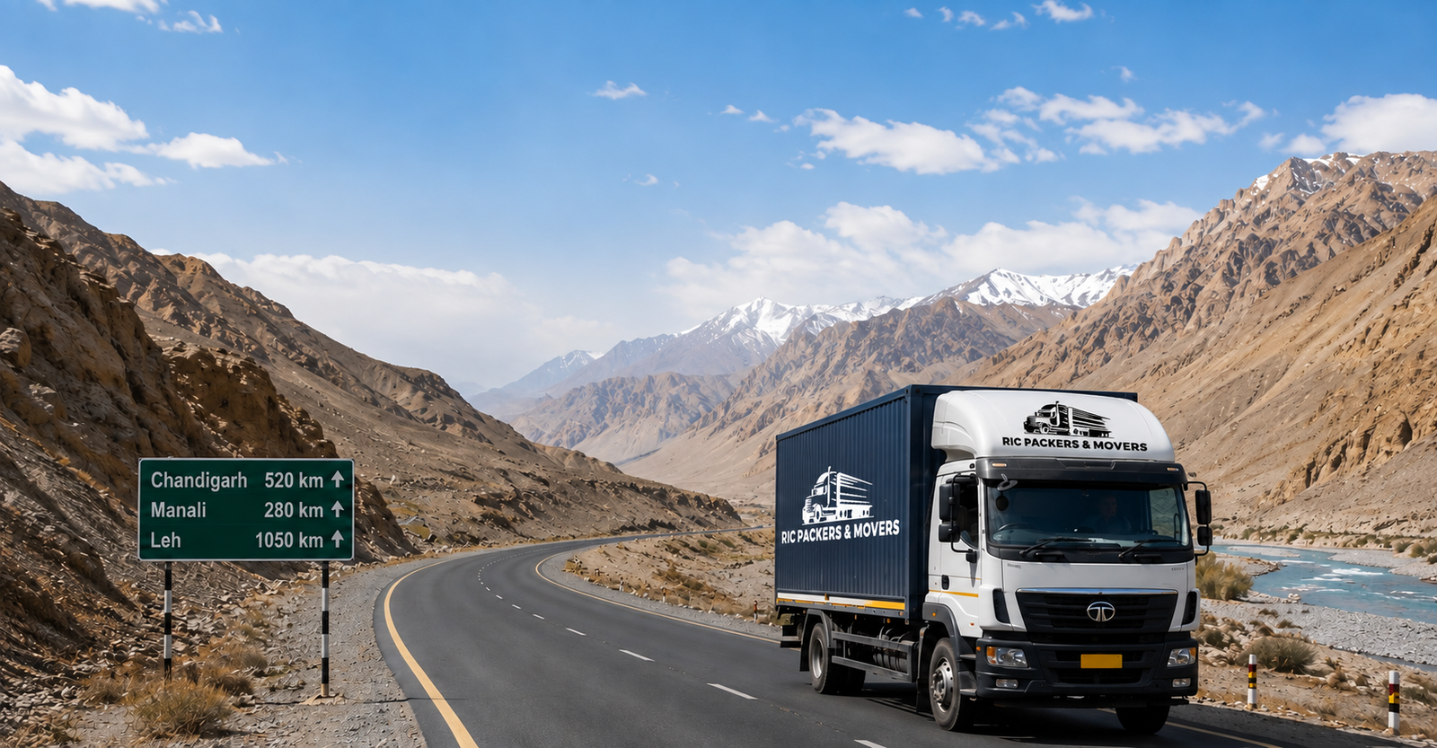 RIC Packers and Movers truck on Leh Ladakh route